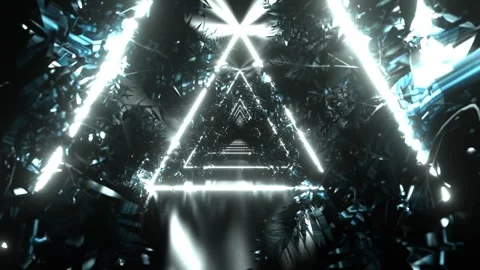 White Neon Triangle Tunnel with Tree Branches Background VJ Loop in 4K Stock Footage 316900859