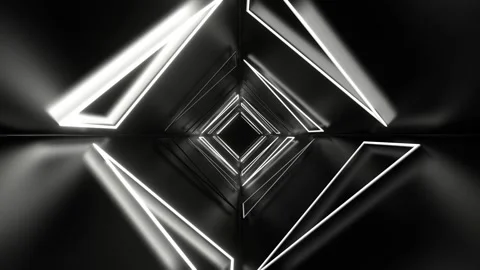White Neon Triangles Tunnel Background VJ Loop in 4K Stock Footage 305318350