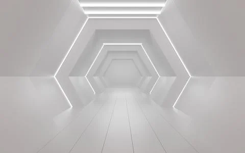 White neon tunnel, 3d rendering. Stock Illustration