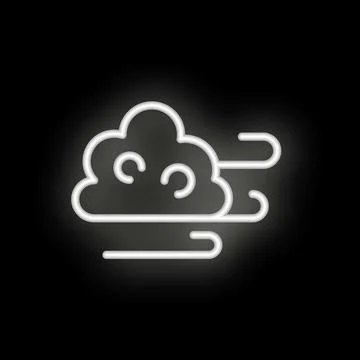 White neon wind blowing cloud sign on black background Stock Illustration