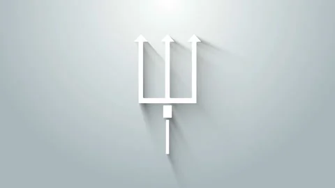 White Neptune Trident icon isolated on grey background. 4K Video motion graphic Stock Footage 145698015