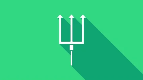 White Neptune Trident icon isolated on green background. 4K Video motion graphic Stock Footage 146949644