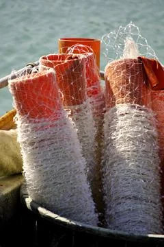 White nets on pipes Stock Photos