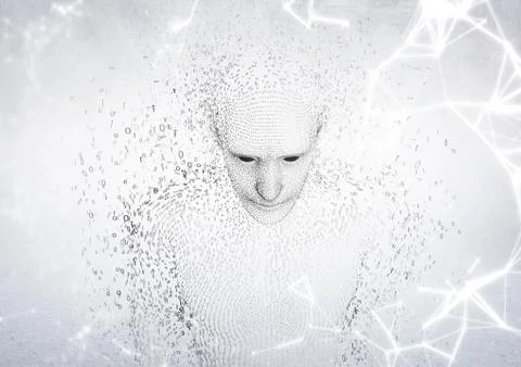 White network against man shaped binary code and white background 库存插图