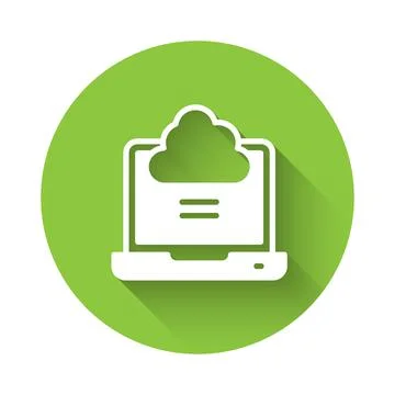 White Network cloud connection icon isolated with long shadow background. Social イラスト素材