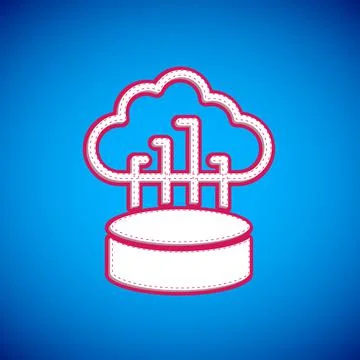 White Network cloud connection icon isolated on blue background. Social Illustrazione stock