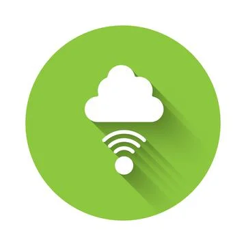 White Network cloud connection icon isolated with long shadow background. Social Illustrazione stock