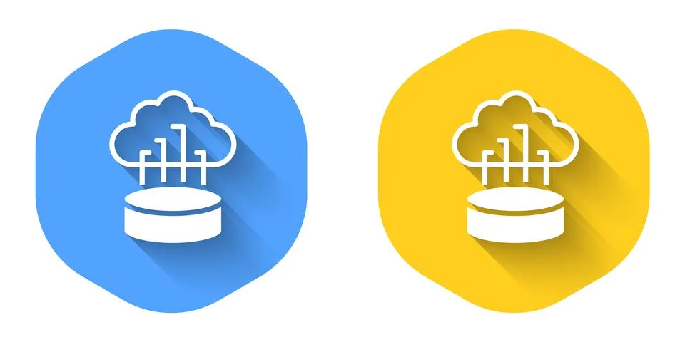 White Network cloud connection icon isolated with long shadow background. Soc イラスト素材