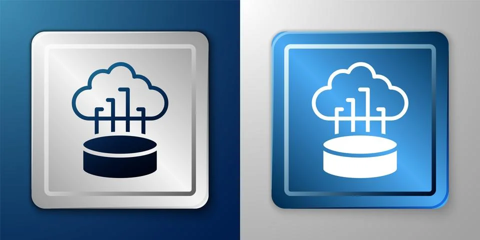 White Network cloud connection icon isolated on blue and grey background. Social Illustrazione stock