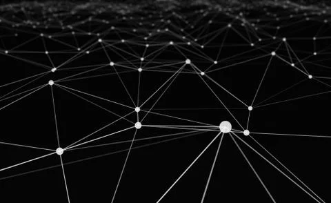 White network connection triangle lines on black background for technology co Fotos de archivo