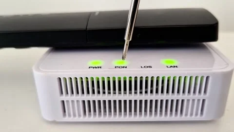 White Network Modem Device with Green Power and Connection Indicator Lights Stock-Footage 333230072