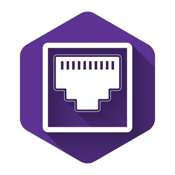 White Network port - cable socket icon isolated with long shadow. LAN port icon Stockillustratie