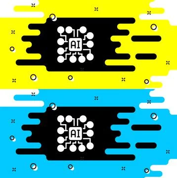 White Neural network icon isolated on black background. Artificial intelligence Illustrazione stock