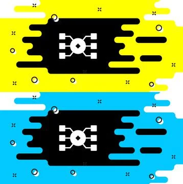 White Neural network icon isolated on black background. Artificial intelligence Illustrazione stock