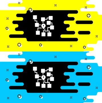 White Neural network icon isolated on black background. Artificial intelligence Illustrazione stock