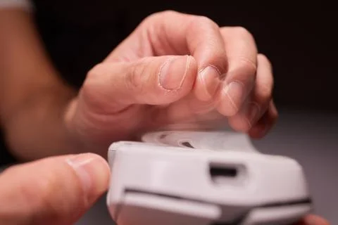 White new wireless computer mouse flat lay with led lights Foto stock