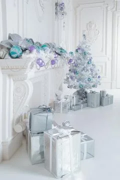 White New Year Tree composition Stock Photos