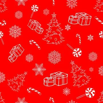 White New Year's seamless pattern on a red background, texture, wrapping Illustrazione stock