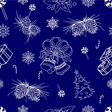 White New Year's seamless pattern on a blue background, texture, wrapping 스톡 일러스트