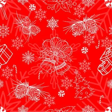 White New Year's seamless pattern on a red background, texture, wrapping Illustrazione stock