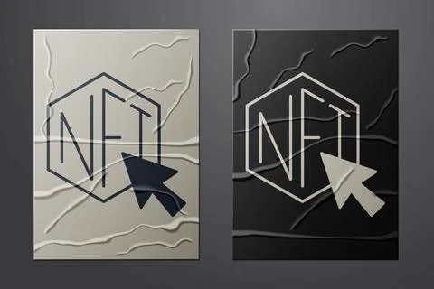 White NFT Digital crypto art icon isolated on crumpled paper background. No.. 스톡 일러스트