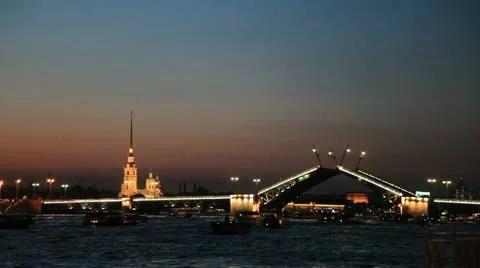 White night, Palace bridge opening, St. Petersburg, Russia Stock Footage 14908487