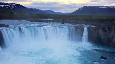 White night view of the Godafoss Waterfall in Iceland, Europe. Stock Footage 67096532