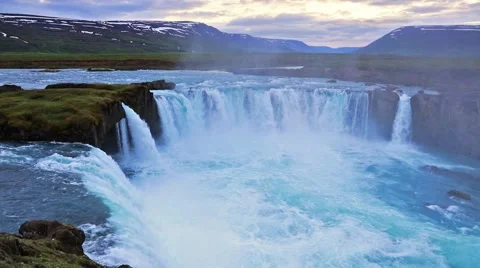 White night view of the Godafoss Waterfall in Iceland, Europe Stock Footage 67096535