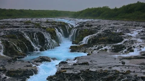 White nights view of unique waterfall -  Bruarfoss, Iceland, Europe. Stock Footage 67097030