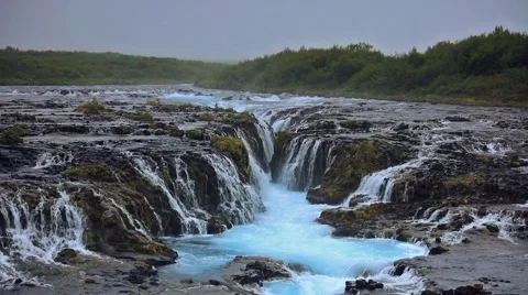 White nights view of unique waterfall -  Bruarfoss, Iceland, Europe. Stock Footage 67097045