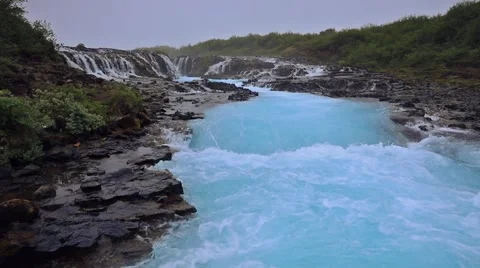 White nights view of unique waterfall -  Bruarfoss, Iceland, Europe. Stock Footage 67097070