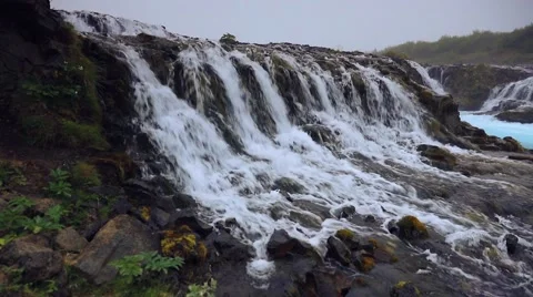 White nights view of unique waterfall -  Bruarfoss, Iceland, Europe. Stock Footage 67097095