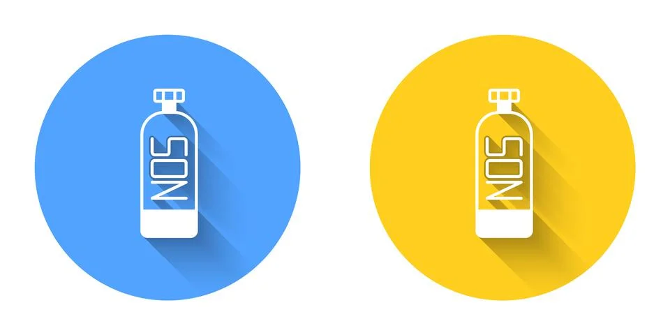 White Nitrous oxide icon isolated with long shadow background. Circle button Stock Illustration