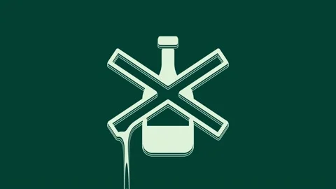 White No alcohol icon isolated on green background. Prohibiting alcohol Stock Footage 235983766