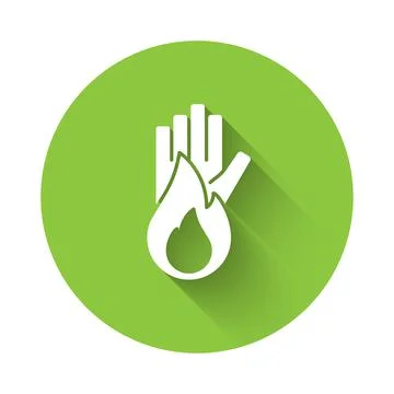 White No fire icon isolated with long shadow. Fire prohibition and forbidden Stock Illustration