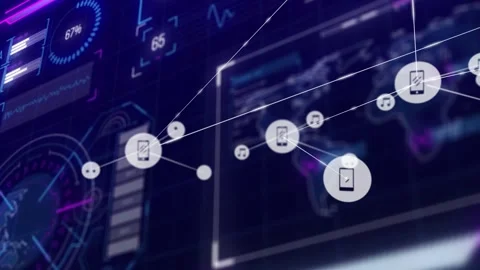 White node network emerging from right on data pulse, forming mesh to visualize Stock Footage 330161113