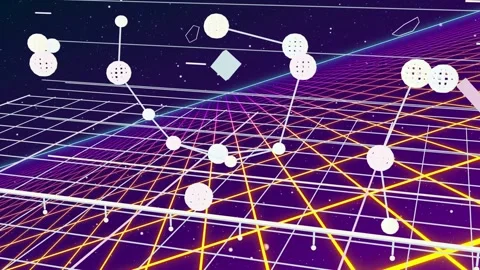 White node network spawning left of platform, rising and linking into U arc, 動画素材 335637287