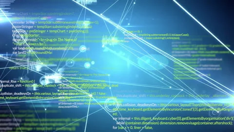 White nodes clustering initiating code blocks and data bar graphs growing Stock Footage 312905350