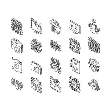 White Noise Hearing Collection isometric icons set vector Stock Illustration