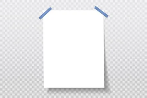 White note, notebook paper with soft shadow is on grey squared background for Stock Illustration