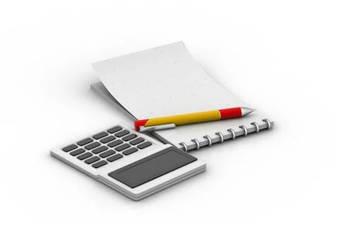 White note pad with pen and calculator Free Stock Illustration