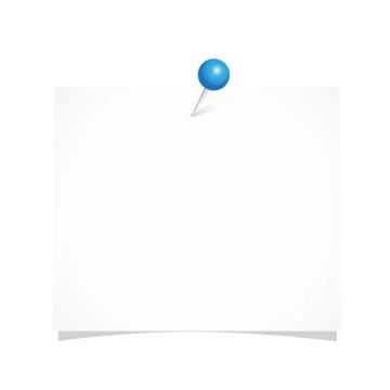 White note paper with blue pin isolated on a white background Stock Illustration