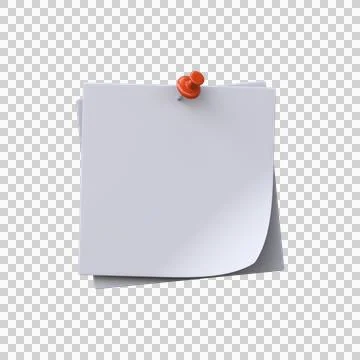 White note paper fastened with a red push pin, 3D illustration Illustrazione stock