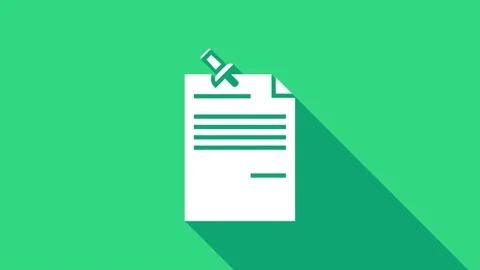 White Note paper with pinned pushbutton icon isolated on green background. Memo Stock Footage 146740511
