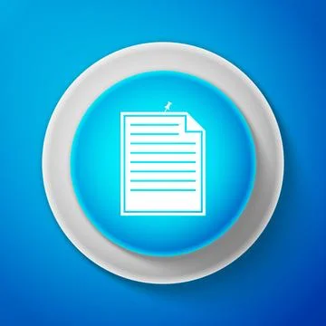 White Note paper with pinned pushbutton icon isolated on blue background. Memo Illustration