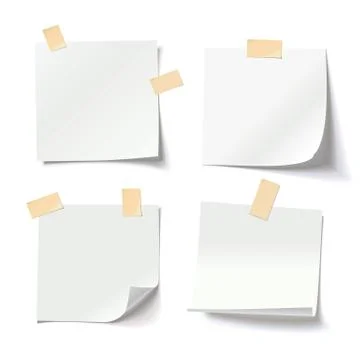 White note papers with curled corner and adhesive tape, ready for your messag Stock Illustration