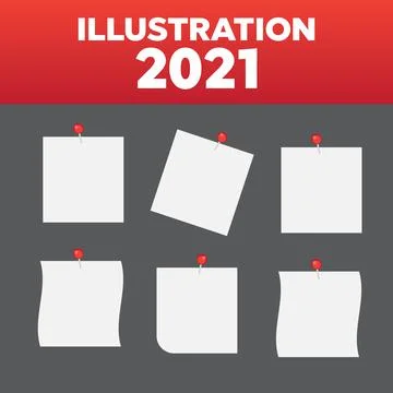White note papers with thumbtacks vector icons. Blank paper notices Stock Illustration