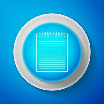 White Notebook icon isolated on blue background. Spiral notepad icon. School Stock Illustration
