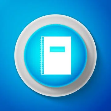 White Notebook icon isolated on blue background. Spiral notepad icon. School Stock Illustration