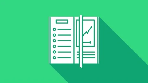 White Notebook icon isolated on green background. Spiral notepad icon. Writing Video stock 146949255